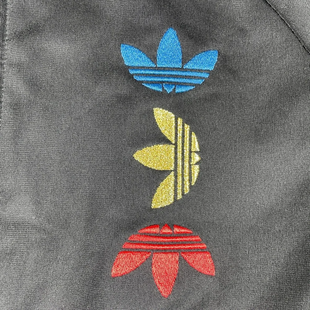 Adidas Track Jacket Mens Medium Black Gold Metallic Trefoil Full Zip Activewear
